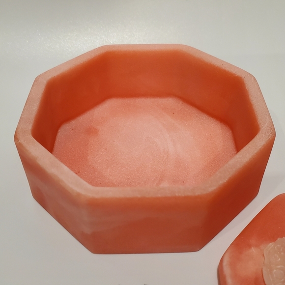 Vntg Handcarved Design Gifts Incolay Stone Pink Octagon Jewelry Trinket Box 🇺🇸 - Picture 7 of 10